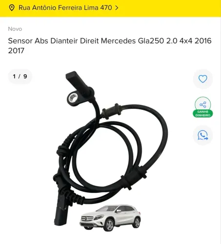 SENSOR ABS DIANTEIRO DIREITO MERCEDES GLA250 2016 