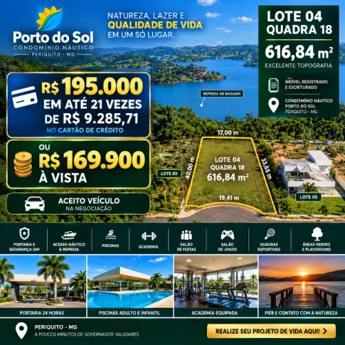 CONDOMINIO PORTO DO SOL LOTE 04 Q18 | 616m² | ATÉ 21X SEM JUROS NO CARTAO | ACEITO VEÍCULO