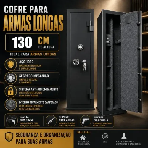 Cofre aço 130cm para armas longas