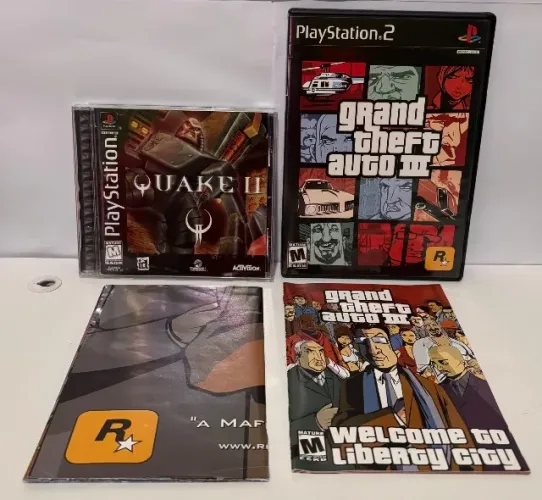 Quake II de PS1 + GTA III de PS2 (originais, americanos)