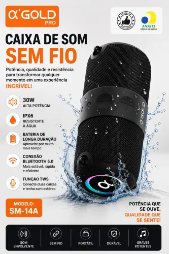Caixa De Som Bluetooth Portátil 30w SM 14A