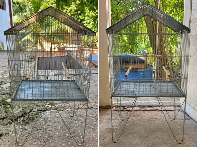 Gaiola para pássaros com suporte
