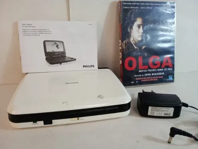 DVD Player Portátil Philips PET702 Branco (Bateria Segurando Carga + Fonte + Discos)