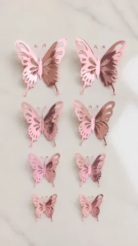 Borboletas Decorativas 3D para Bolo - Kit com 8 Unidades (Rosé Gold)
