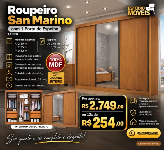 Guarda roupa casal porta de correr 2.35cm
