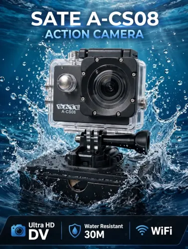 Câmera Esportiva SATE A-CS08 Ultra HD - Caixa Estanque 30 Metros + Acessórios