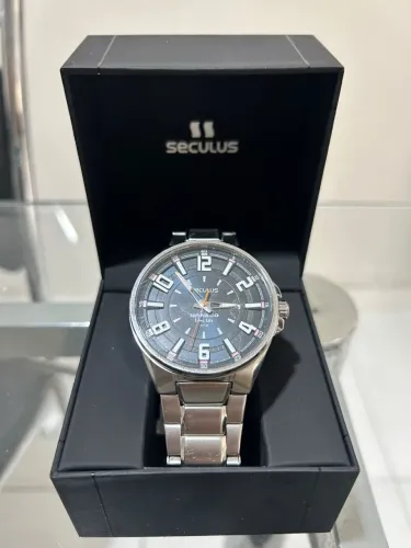 Relógio Masculino Seculus Long Life 5atm Prata Mostrador Azul Aço Inoxidável