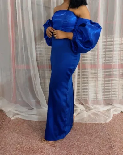 Vestido de Festa Azul Royal Longo Ombro a Ombro M (38/40)