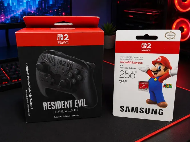 Controle Pro Switch 2 Resident Evil Requiem + microSD Express Samsung 256GB Mario