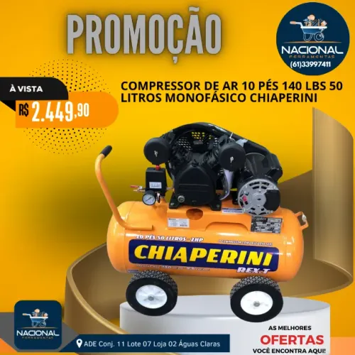 COMPRESSOR DE AR CHIAPERINI 10 PÉS 50L REX.T MÓVEL - 10 PCM