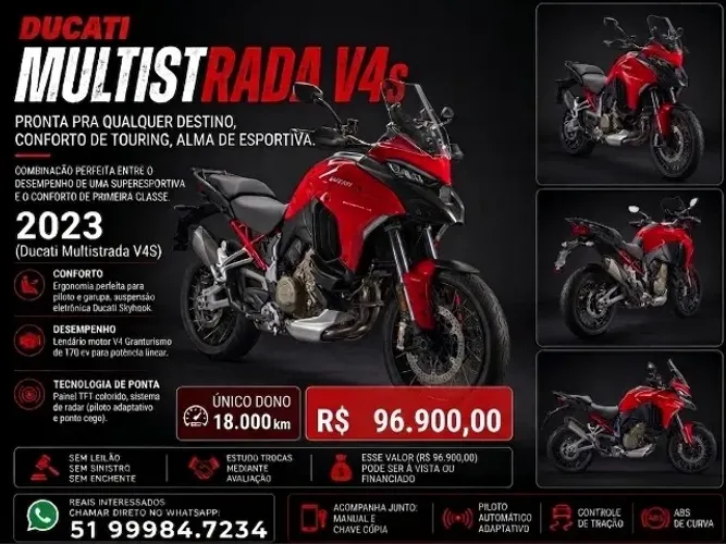 Ducati Multistrada V4S - Único Dono - Igual à Zero - Barbada Abaixo da Fipe