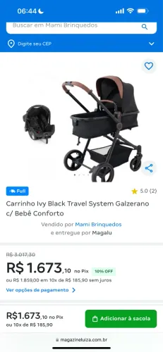 Carrinho Ivy Black Travel System Galzerano c/ Bebê Conforto Marrom com Preto 