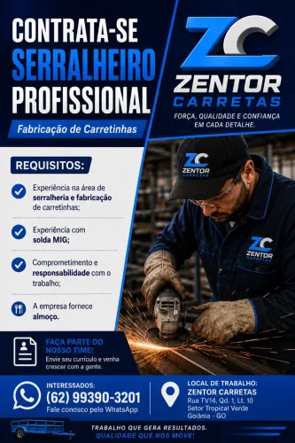 PRECISA-SE DE SERRALHEIRO PROFISSIONAL C/EXPERIÊNCIA NA FABRICAÇÃO DE CARRETINHAS