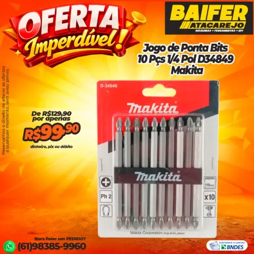 Jogo de Ponta Bits 10 Pçs 1/4 Pol D34849 Makita