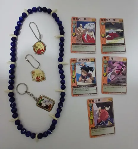 Anime Inuyasha Colar Kotodama , 3 chaveiros e 5 cards. Importados do Japão. 2001.