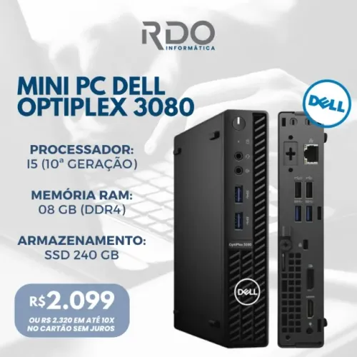 Mini PC Dell OptiPlex 3080 i5 10ª Geração 8GB SSD 240GB - Pronto para uso / PDV