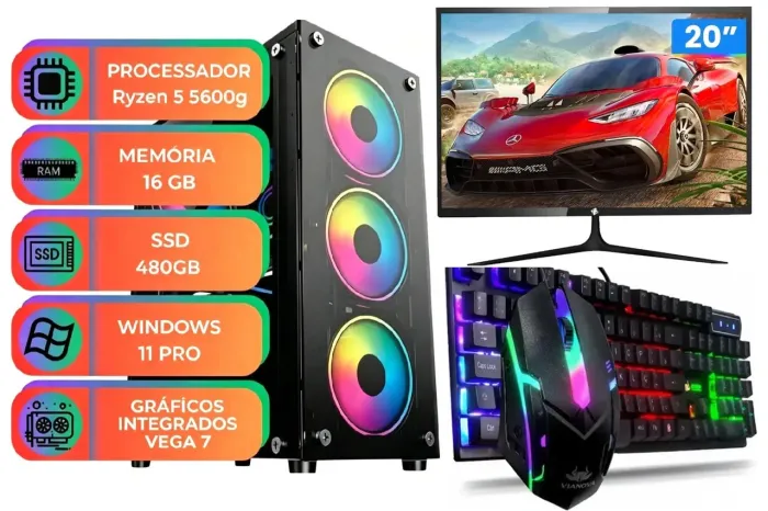 PC Gamer Completo Ryzen 5 5600g 16Gb / 480Gb NF e Garantia. Valor Negociável