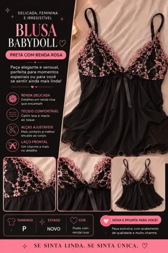Blusa babydoll de renda - TAMANHO P