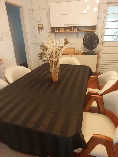 Toalha de mesa 70% algodão/ 30% poliéster preta listrada belíssima 2,10x1,30