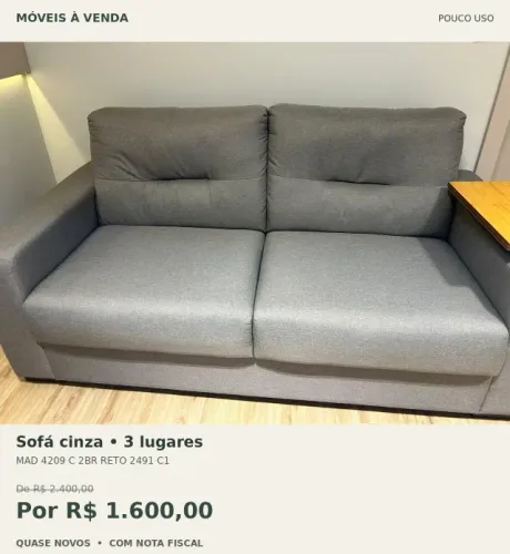 Sofá 3 Lugares Cinza Lindo!