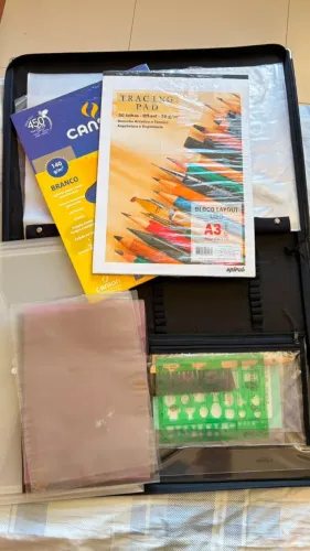 Kit Arquitetura / Desenho Técnico Completo - Pasta A3, Gabaritos Trident, Tubo e Blocos