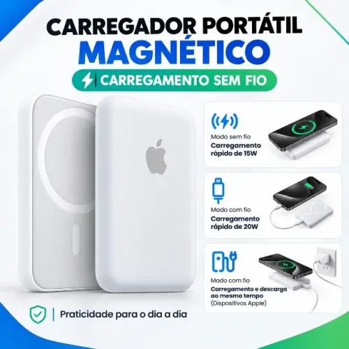 **Título: Carregador Portátil Magnético Sem Fio - R$ 79,99** ? **Mais praticidade para ca