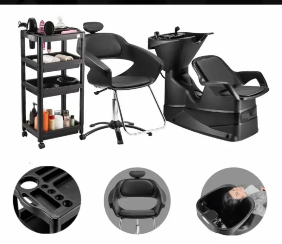 Kit Salão De Beleza Lavatório Champ + Cadeira Primma + Carrinho Auxiliar Junior - Dompel
