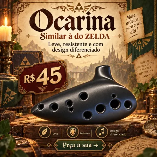 Ocarina Preta - similar a do Zelda Ocarina of Time