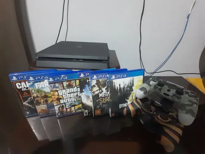 Ps4 Slim 500g + 6 Jogos + 2controles - Novo