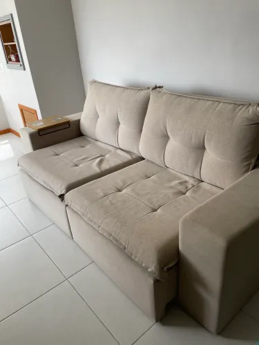 sofá retrátil de linho linda casa