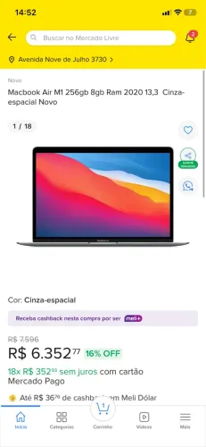 Macbook Air M1 256gb 8gb Ram 2020 13,3 Cinza-espacial