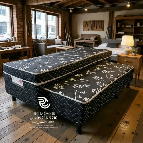 Cama Box Solteiro Bibox 88x1,88 Auxiliar D33 Floral Branco Confortável