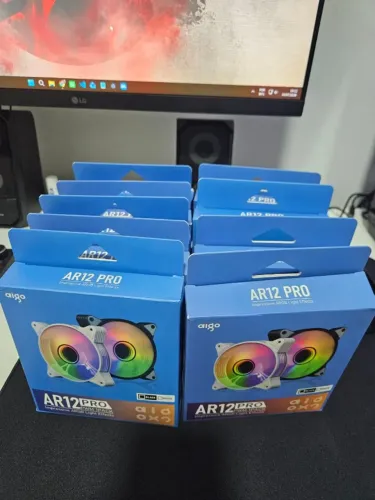 Kit com 9 Fans AIGO AR12 Pro Black 120mm ARGB 5V