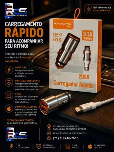 Carregador Veicular + Cabo para iPhone