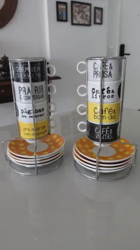 Kit de 4 Xícaras de Café Imaginarium com Pires e Suporte Organizador