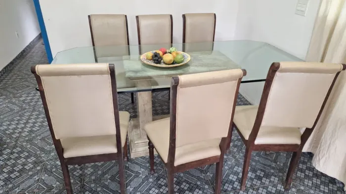 Mesa de jantar, 6 lugares com pé de mármore