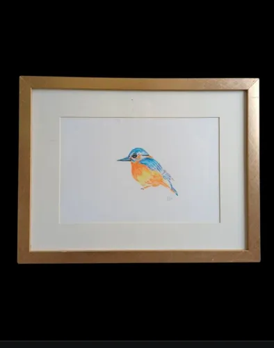 Quadro Martim-pescador, Bela arte original em giz pastel oleoso