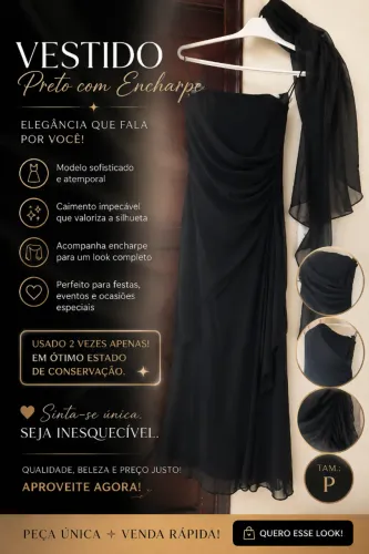 Vestido Longo de Festa Preto Tam P + Echarpe | Usado 2x