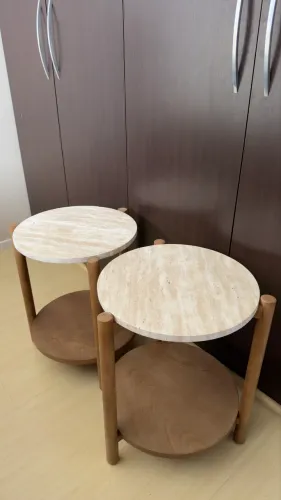 Par Mesa de cabeceira/mesa central/ Pedra Rústica