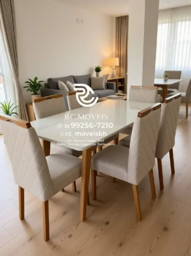 Conjunto Mesa de Jantar com 6 Cadeiras Madeira Tampo Vidro Laqueado 1,70x0,90 Imbuia