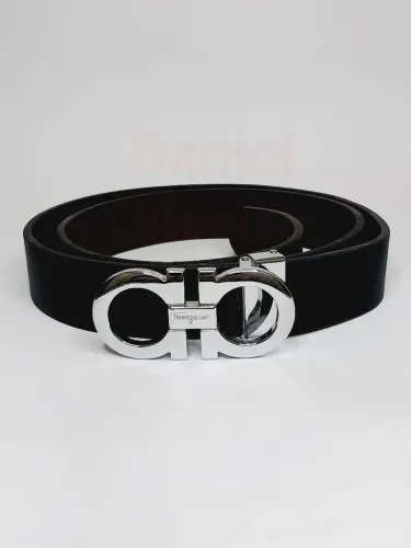 Cinto de couro Salvatore Ferragamo Dupla face Prata 4cm 