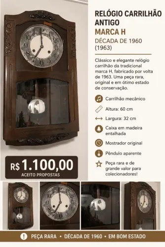 Relógio de parede carrilhão vintage