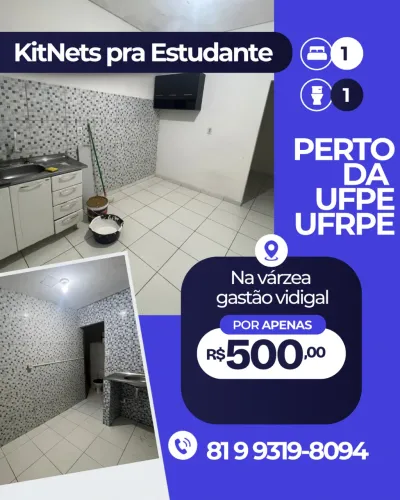 Kitnets para Estudantes perto da UFRPE e UFPE - R$ 500 com Água Inclusa!