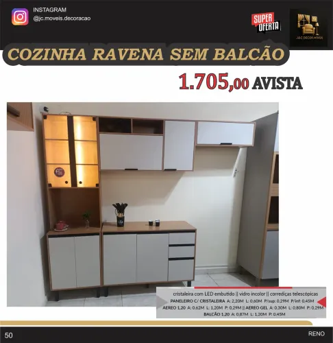 COZINHA RAVENA EM L E BALCAO 1.20M