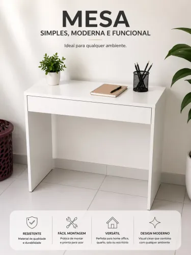 Mesa escrivaninha nova em mdf com gaveta na cor branca 