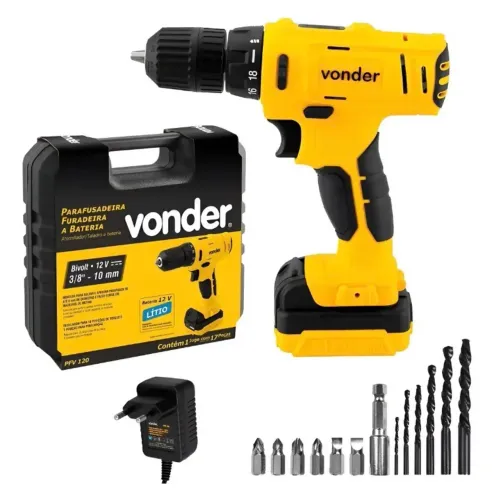 Parafusadeira Furadeira Vonder 12V + Maleta e Acessórios - Oferta