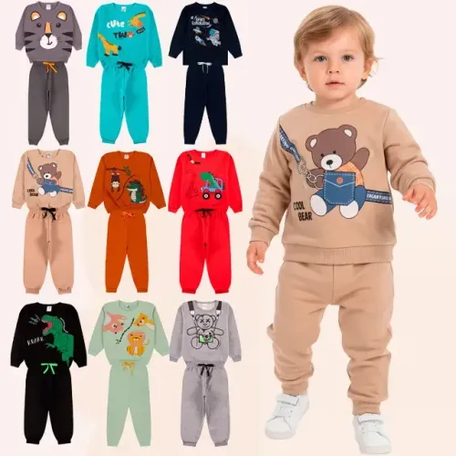 Kit Bebê 6 Peças Moletom Peluciado Menino Infantil Inverno