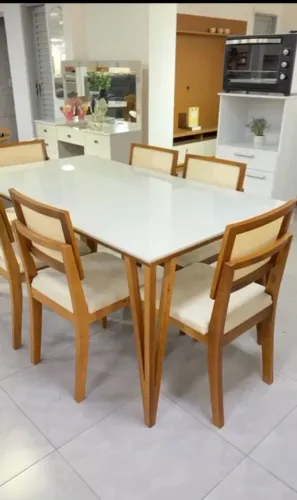 Mesa jantar com 6 cadeiras 1.60x90 madeira maciça safira