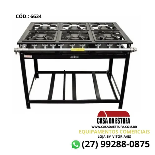 Fogão 6 Bocas Baixa Pressão 30x30 3QS/3QD Perfil 7 - Queimador Super - Industrial - Crista
