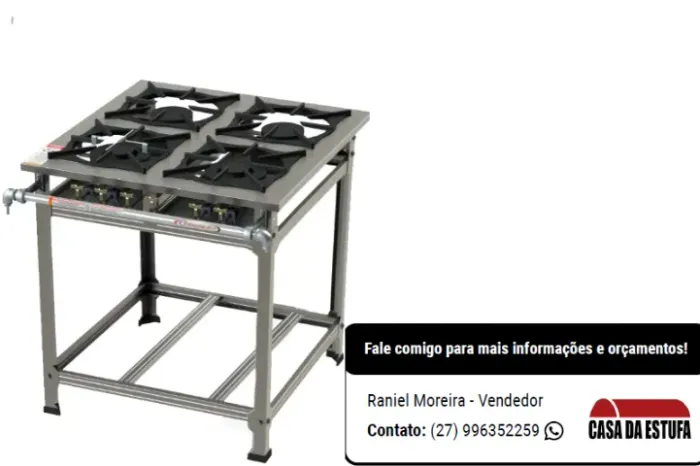 Fogão 4 Bocas Baixa Pressão Luxo Inox 430 30X30 Perfil 7 Interno- Itajobi